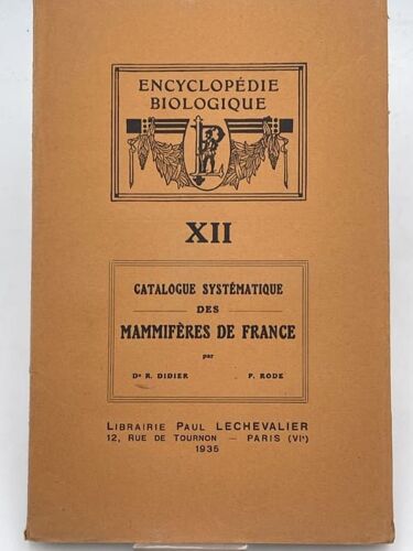 Catalogue Systématique Des Mammifères De France