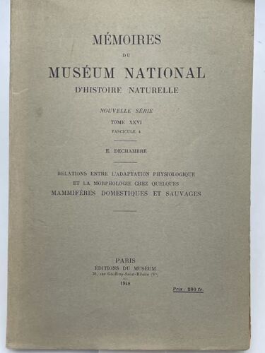 Relations Entre L'adaptation Physiologique Et Morpholgie Chez Quelques Mammifères Domestiques Et Sauvages