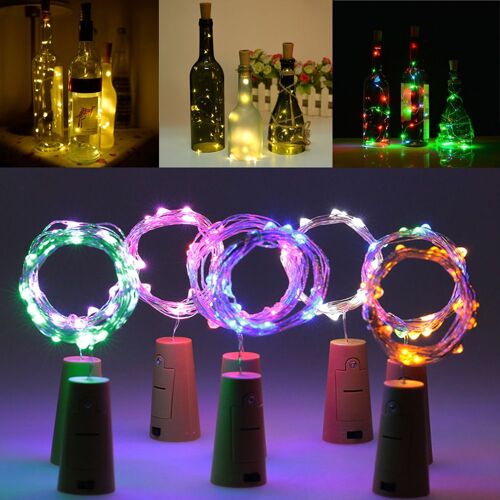 Guirlande lumineuse LED en fil de cuivre de 2m, décoration de mariage, bouchon de bouteille pour verre artisanal, décoration de fête d'anniversaire, guirlande de noël