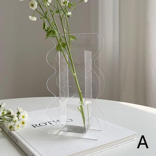 Vase en Forme de Vague en Acrylique pour Décoration de Maison, Design Art Abstrait, Ornement Moderne, Brittop, Fleur, C8x7