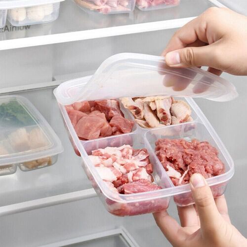 Boîte De Rangement Des Aliments À 4 Grilles, Conteneur Fruits Légumes Accessoires De Cuisine Congélateur Réfrigérateur Sous-Emballé Gingembre Viande Organisateur S8c6