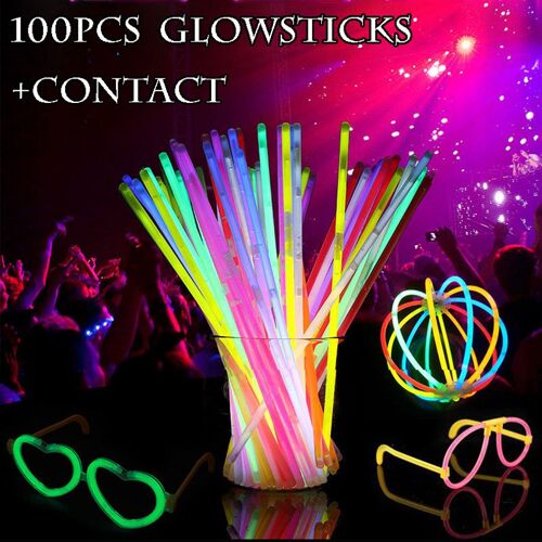 Bâtons lumineux fluorescents pour fête, 100 pièces, Bracelets néon, collier, mariage, anniversaire, Concert, Halloween, fournitures lumineuses