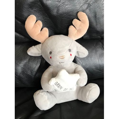 Doudou Renne Cerf Elan Gris Étoile Grain De Ble Musical