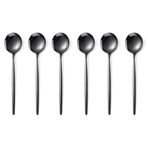 Cuillère À Mélanger En Acier Inoxydable, Cuillère À Café, Cuillère À Dessert En Métal, Cuillère À Mélanger Le Lait À Long Manche, Cuillère À Boisson Domestique, 6 Pièces