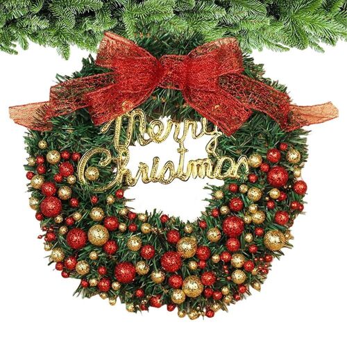 Couronne de noël artificielle, guirlande de noël rouge et or avec noeud papillon, décoration réutilisable pour les murs des portes