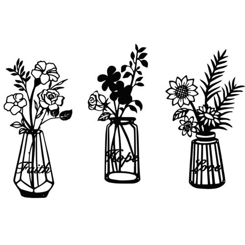 Vase mural minimaliste, beau artisanat, noir, Silhouette de fleur, exquise, abstraite, Nature, mur de ligne florale