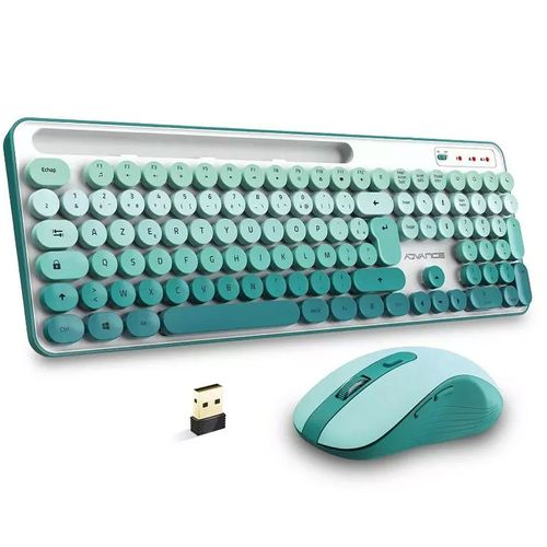 Pack 2en1 (clavier/souris) Sans Fil Advance Pep's (blanc/vert)