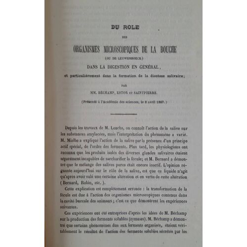A.Bechamp & Estor Et Saintpierre . Role Des Organismes Microscopiques De La Bouche Dans La Digestion En Général