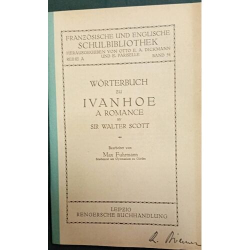 Wörterbuch Zu Ivanhoe A Romance By Syr Walter Scott