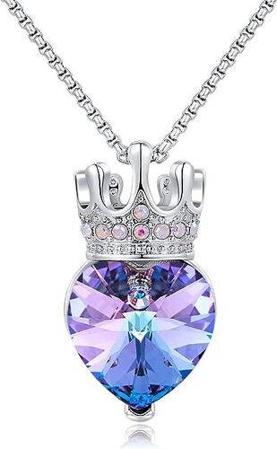 Collier Petite Couronne Exquis Simple Haute Conception Sens Collier Collier Princesse Reine Couronne Pendentif Coeur Collier Dames Cristal Pierre De Naissance Bijoux Fantaisie Fille Petite-Fille Cadea