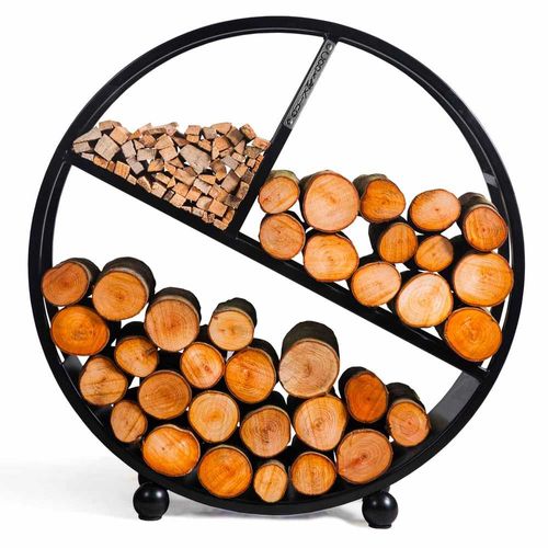 Range-Bûches Rond Diego En Acier Noir Ø 80 Cm--