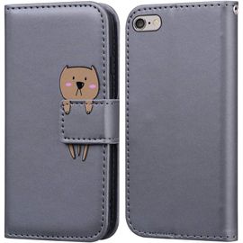 Coque Pour Iphone 6/Iphone 6s(4,7 Pouces), Mignon Cartoon Animal Ours Etui Portefeuille En Cuir Pu Housse Avec Fonction Stand, Fermeture Magnetique, Emplacements De Cartes -Gris