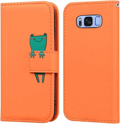Coque pour Samsung Galaxy S8+/S8 Plus, Mignon Cartoon Animal Grenouille Etui Portefeuille en Cuir PU Housse avec Fonction Stand, Fermeture Magnetique, Emplacements de Cartes -Orange