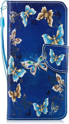 Coque Iphone 11 Pro Max,Portefeuille Etui Housse Pour Iphone 11 Pro Max Coque Paillette Paillon Fleur Pu Cuir Flip Wallet Etui Couverture Pour Iphone 11 Pro Max,Hx Gold Blue Butterfly