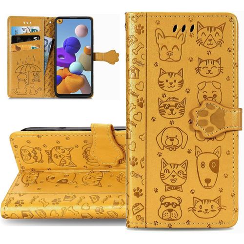 Coque Galaxy S20 Fe 5g,Portefeuille Etui Housse Pour Samsung Galaxy S20 Fe 5g Coque Gaufrage Chien Chat Mignon Pu Cuir Flip Wallet Etui Couverture Pour Samsung Galaxy S20 Fe 5g,Cat Yellow