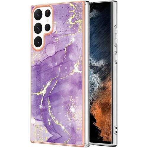 Coque Pour Samsung Galaxy S22 Ultra 5g, Marbre Motif Design Slim Antichoc Flexible Bumper Silicone Case Cover Housse Etui De Protection Anti-Choc Coque Pour Galaxy S22 Ultra 5g, Pourpre Fonce
