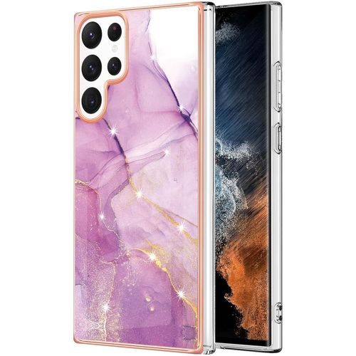 Coque Pour Samsung Galaxy S22 Ultra 5g, Marbre Motif Design Slim Antichoc Flexible Bumper Silicone Case Cover Housse Etui De Protection Anti-Choc Coque Pour Galaxy S22 Ultra 5g, Pourpre Clair