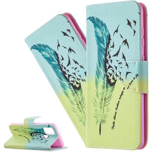 Coque Galaxy A14 5g,Portefeuille Etui Housse Pour Samsung Galaxy A14 5g Coque Antichoc Paillon Fleur Anime Pu Cuir Flip Wallet Coquille Couverture Pour Galaxy A14 5g,Bf Blue Yellow Feather