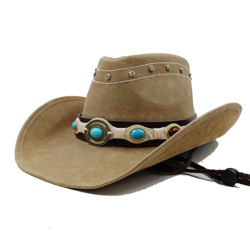 Chapeau Western Cirboy En Cuir Pour Hommes,Types D'accessoires,Dad Gentleman Sombrero Zones Bre Dn,58-59cm,100