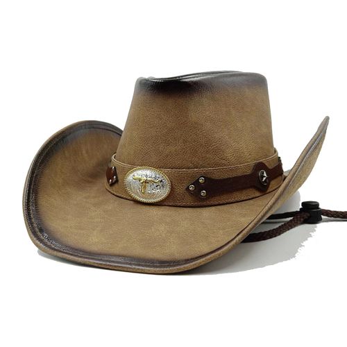 Chapeau Western Cirboy En Cuir Pour Hommes,Types D'accessoires,Dad Gentleman Sombrero Zones Bre Dn,58-59cm,100