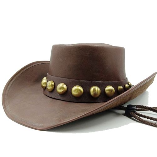 Chapeau Western Cirboy En Cuir Pour Hommes,Types D'accessoires,Dad Gentleman Sombrero Zones Bre Dn,58-59cm,100