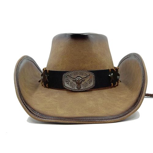 Chapeau Western Cirboy En Cuir Pour Hommes,Types D'accessoires,Dad Gentleman Sombrero Zones Bre Dn,58-59cm,100