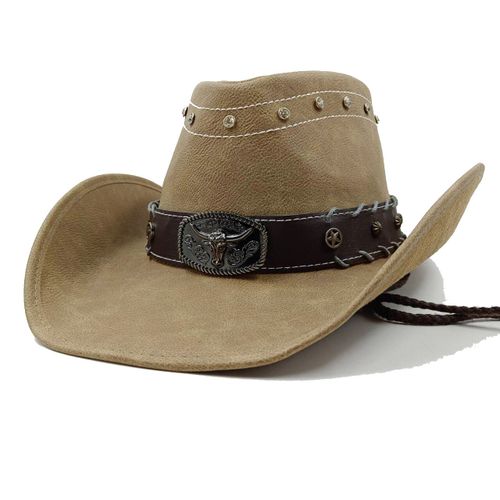 Chapeau Western Cirboy En Cuir Pour Hommes,Types D'accessoires,Dad Gentleman Sombrero Zones Bre Dn,58-59cm,100