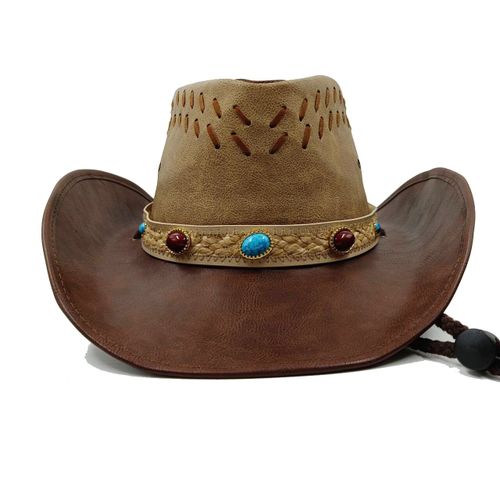 Chapeau Western Cirboy En Cuir Pour Hommes,Types D'accessoires,Dad Gentleman Sombrero Zones Bre Dn,58-59cm,100