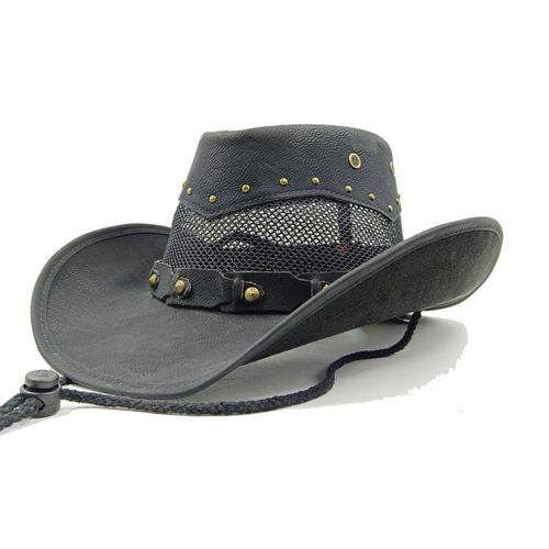 Chapeau Western Cirboy En Cuir Pour Hommes,Types D'accessoires,Dad Gentleman Sombrero Zones Bre Dn,58-59cm,100