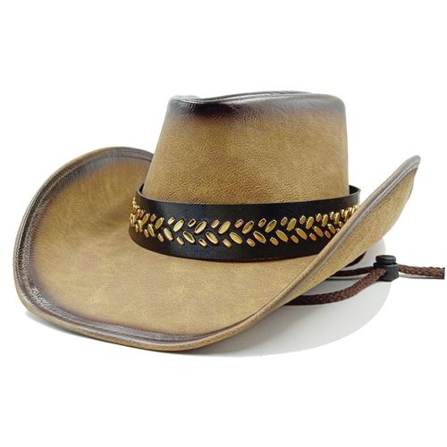 Chapeau Western Cirboy En Cuir Pour Hommes,Types D'accessoires,Dad Gentleman Sombrero Zones Bre Dn,58-59cm,100