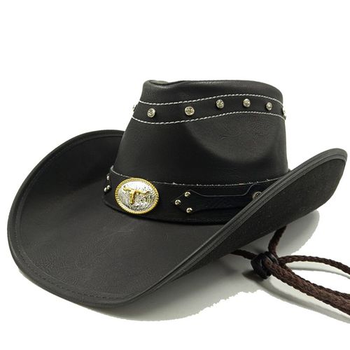 Chapeau Western Cirboy En Cuir Pour Hommes,Types D'accessoires,Dad Gentleman Sombrero Zones Bre Dn,58-59cm,100