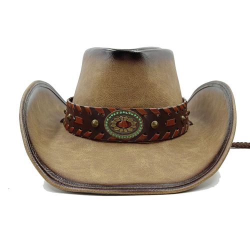 Chapeau Western Cirboy En Cuir Pour Hommes,Types D'accessoires,Dad Gentleman Sombrero Zones Bre Dn,58-59cm,100