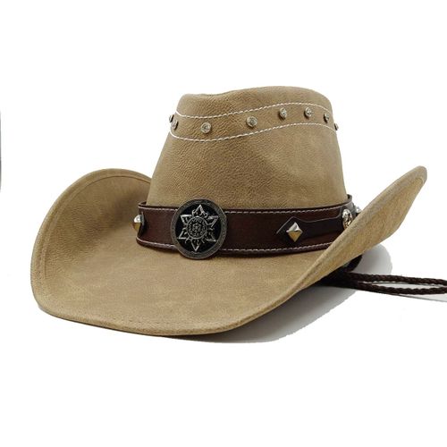 Chapeau Western Cirboy En Cuir Pour Hommes,Types D'accessoires,Dad Gentleman Sombrero Zones Bre Dn,58-59cm,100