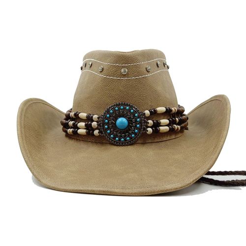 Chapeau Western Cirboy En Cuir Pour Hommes,Types D'accessoires,Dad Gentleman Sombrero Zones Bre Dn,58-59cm,100