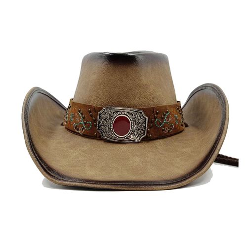 Chapeau Western Cirboy En Cuir Pour Hommes,Types D'accessoires,Dad Gentleman Sombrero Zones Bre Dn,58-59cm,100
