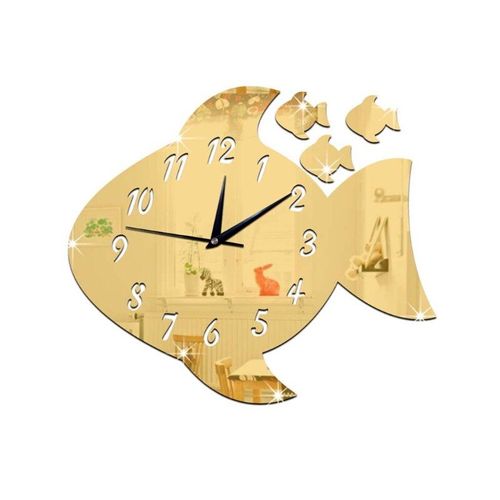 Horloge murale en acrylique en forme de poisson, jolie montre autocollante miroir, décalcomanie pour chambre d'enfants, décoration de la maison