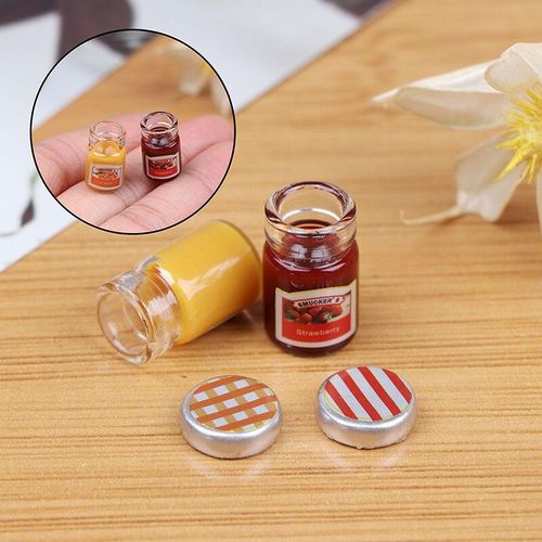 Mini Nourriture Miniature Pour Maison De Poupée Blyth Pullip Barbie, Accessoires De Cuisine, Jouet, Sauce Aux Fraises, Confiture, Nourriture Au Miel, 1:12, 2 Pièces