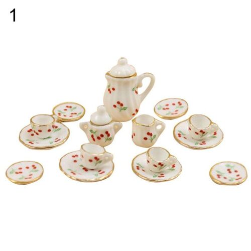 Maison De Poupée Miniature En Céramique, Pot À Thé À Fleurs, Tasse, Soucoupe, Jouet De Table, 15 Pièces/Ensemble
