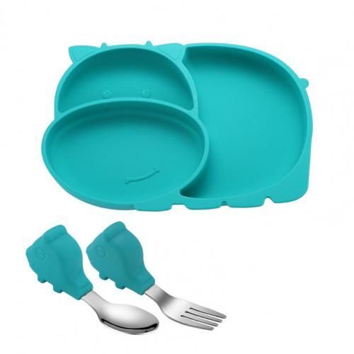Ensemble De Plaques En Silicone Divisées Pour Bébé, Avec Ventouse, Formation Alimentaire, Anti-Chute, Fourchette, Cuillère, Ventouses, Pour Tout-Petit, 1 Ensemble