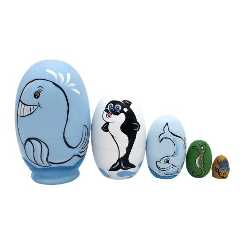 Poupées De Nidification Peintes À La Main, Dauphin, Animaux Matryoshka Pour Enfants, Cadeau De Noël Et Nouvel An, Artisanat Fait À La Main, 5 Pièces/Ensemble