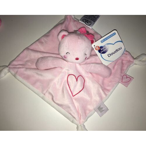 Doudou Ours Rose Plat Mots D'enfants Coeur Brode Rouge Peluche Oursonne Ourson Jouet Eveil Bebe Naissance