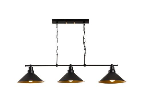 Suspension Industrielle En Métal Sivani - 3 Abat-Jours - L. 108 X H. 55 Cm - Noir