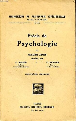 Précis De Psychologie Collection Bibliothèque De Philosophie Expérimentale Viii Neuvième Édition