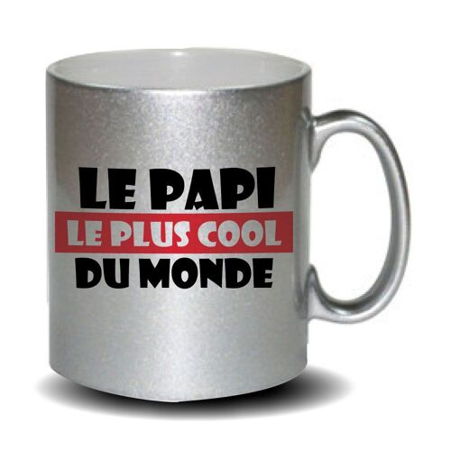 Mug Gris Pailleté Le Papi Le Plus Cool Du Monde, Humoristique . Cadeau Fête Des Mères, Fête Des Pères Ou Toutes Autres Occasions.