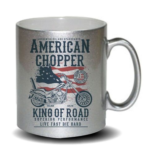 Mug Gris Pailleté American Chopper Pour Bikers . Cadeau Fête Des Mères, Fête Des Pères Ou Toutes Autres Occasions.