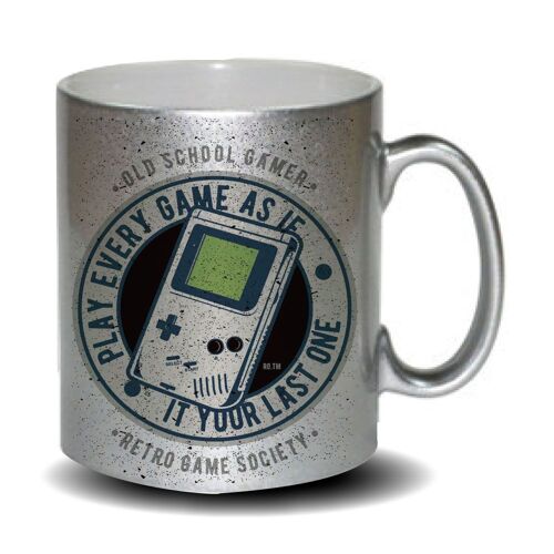 Mug Gris Pailleté Retro Gamer Vintage . Cadeau Fête Des Mères, Fête Des Pères Ou Toutes Autres Occasions.