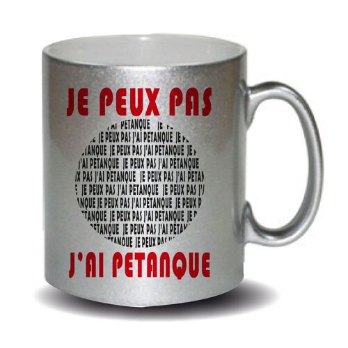 Mug Papa Pailleté Gris Je Peux Pas J'ai Pétanque