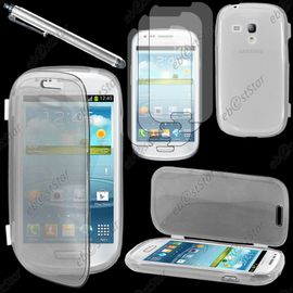 Ebeststar ® Pour Samsung Galaxy S3 Mini Gt-I8190, I8190n - Housse Etui Coque Portefeuille Livre Silicone Gel + Stylet + 3 Film Écran, Couleur Transparent