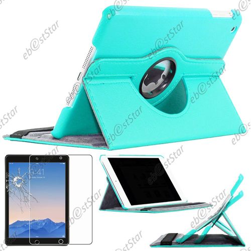 Ebeststar ® Pour Apple Ipad Mini 1 - Housse Coque Etui Pu Cuir Rotatif Avec Support À Rotation 360° + 1 Verre Trempé, Couleur Bleu