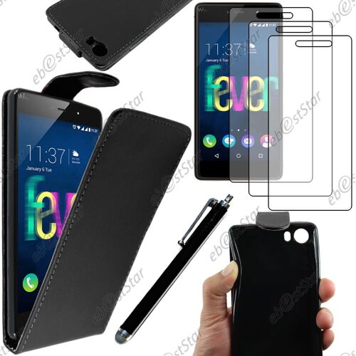 ebestStar ® pour Wiko Fever 4G - Housse Coque Etui Simili Cuir à Rabat vertical + Stylet + 3 Film Écran, Couleur Noir